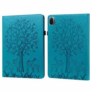 For Xiaomi Pad 5 / 5 Pro Tree & Deer Pattern Pressed Printing Leather Tablet Case with Sleep / Wake-up(Blue)