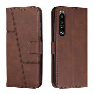 For Sony Xperia 1 III Stitching Calf Texture Buckle Leather Phone Case(Brown)