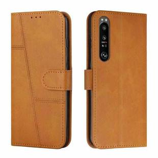 For Sony Xperia 1 III Stitching Calf Texture Buckle Leather Phone Case(Yellow)