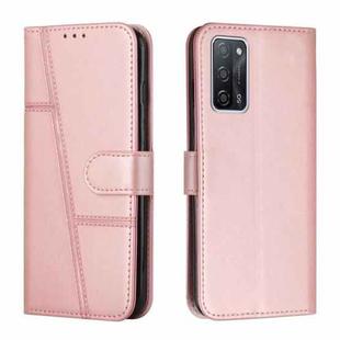 For OPPO A16/A16S/A54S/A55 5G/A53S 5G Stitching Calf Texture Buckle Leather Phone Case(Pink)