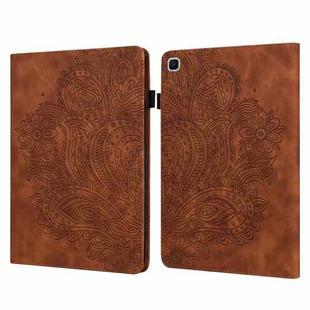 For Samsung Galaxy Tab A7 Lite Peacock Embossed Pattern Leather Tablet Case(Brown)