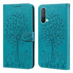 For OnePlus Nord CE 5G Tree & Deer Pattern Pressed Printing Horizontal Flip Leather Phone Case(Blue)