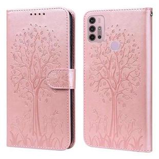 For Motorola Moto G30 / G20 / G10 Tree & Deer Pattern Pressed Printing Horizontal Flip Leather Phone Case(Pink)