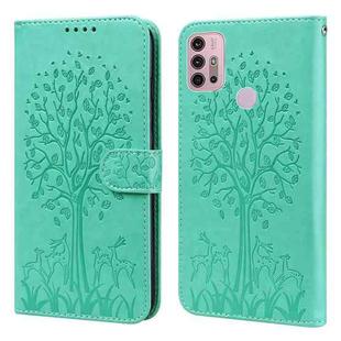 For Motorola Moto G30 / G20 / G10 Tree & Deer Pattern Pressed Printing Horizontal Flip Leather Phone Case(Green)