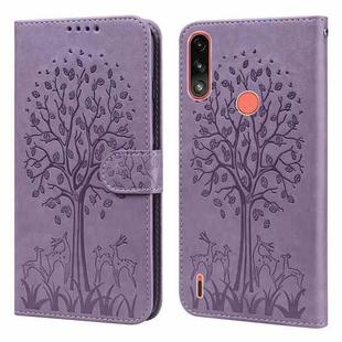 For Motorola Moto E7i Power / E7 Power Tree & Deer Pattern Pressed Printing Horizontal Flip Leather Phone Case(Purple)