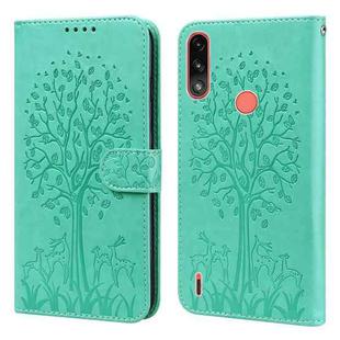 For Motorola Moto E7i Power / E7 Power Tree & Deer Pattern Pressed Printing Horizontal Flip Leather Phone Case(Green)