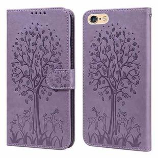 For iPhone SE 2022 / 7 / 8 / SE 2020 Tree & Deer Pattern Pressed Printing Horizontal Flip Leather Phone Case(Purple)