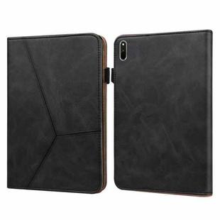 For Huawei MatePad 10.8 (2021) Solid Color Embossed Striped Leather Case(Black)