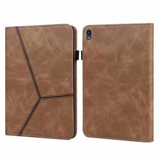 For Lenovo Tab P11 2020 11 inch Solid Color Embossed Striped Leather Case(Brown)