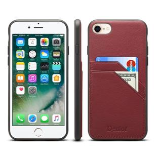 For iPhone 7 / 8 Denior V1 Luxury Car Cowhide Leather Protective Case with Double Card Slots(Dark Red)