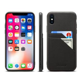 For iPhone XR Denior V1 Luxury Car Cowhide Leather Protective Case with Double Card Slots(Black)