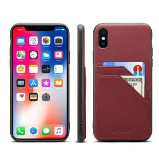For iPhone XR Denior V1 Luxury Car Cowhide Leather Protective Case with Double Card Slots(Dark Red)