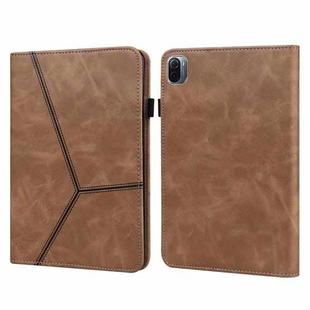 For Xiaomi Pad 5 / Pad 5 Pro Solid Color Embossed Striped Leather Case(Brown)