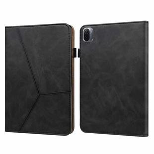 For Xiaomi Pad 5 / Pad 5 Pro Solid Color Embossed Striped Leather Case(Black)