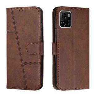 For vivo Y15s Stitching Calf Texture Buckle Leather Phone Case(Brown)