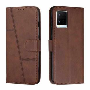 For vivo Y33s / Y21 2021 / Y21s Stitching Calf Texture Buckle Leather Phone Case(Brown)
