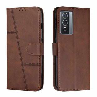 For vivo Y76 / Y76s Stitching Calf Texture Buckle Leather Phone Case(Brown)