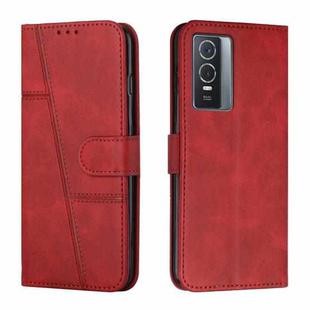 For vivo Y76 / Y76s Stitching Calf Texture Buckle Leather Phone Case(Red)