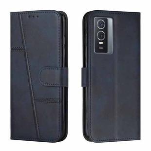 For vivo Y76 / Y76s Stitching Calf Texture Buckle Leather Phone Case(Blue)