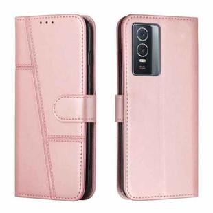 For vivo Y76 / Y76s Stitching Calf Texture Buckle Leather Phone Case(Pink)