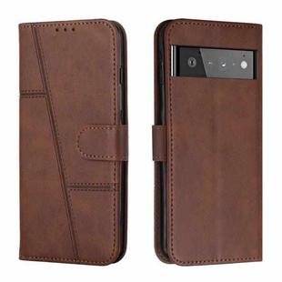 For Google Pixel 6 Pro Stitching Calf Texture Buckle Leather Phone Case(Brown)