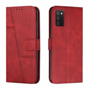 For Samsung Galaxy A03s 164mm Stitching Calf Texture Buckle Leather Phone Case(Red)