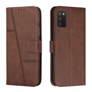 For Samsung Galaxy A03s 166mm Stitching Calf Texture Buckle Leather Phone Case(Brown)