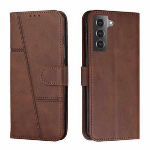 For Samsung Galaxy S22 5G Stitching Calf Texture Buckle Leather Phone Case(Brown)