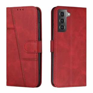 For Samsung Galaxy S22 5G Stitching Calf Texture Buckle Leather Phone Case(Red)