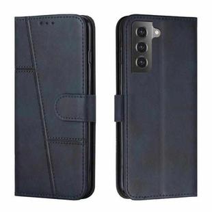 For Samsung Galaxy S22 5G Stitching Calf Texture Buckle Leather Phone Case(Blue)