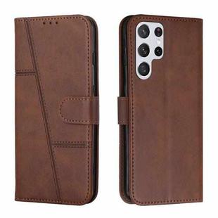 For Samsung Galaxy S22 Ultra 5G Stitching Calf Texture Buckle Leather Phone Case(Brown)