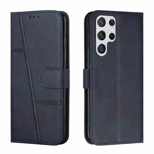 For Samsung Galaxy S22 Ultra 5G Stitching Calf Texture Buckle Leather Phone Case(Blue)