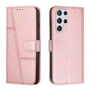 For Samsung Galaxy S22 Ultra 5G Stitching Calf Texture Buckle Leather Phone Case(Pink)