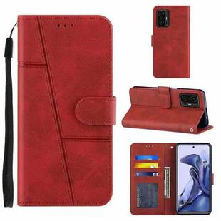 For Xiaomi 11T / 11T Pro Stitching Calf Texture Buckle Leather Phone Case(Red)