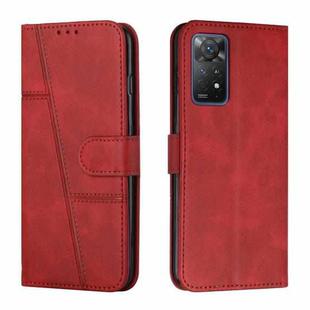 For Xiaomi Redmi Note 11 Pro Foreign Version Stitching Calf Texture Buckle Leather Phone Case(Red)