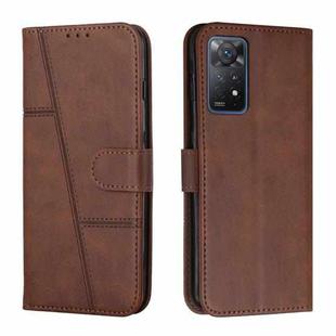 For Xiaomi Redmi Note 11 Pro Foreign Version Stitching Calf Texture Buckle Leather Phone Case(Brown)