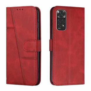 For Xiaomi Redmi Note 11/11S Foreign Version Stitching Calf Texture Buckle Leather Phone Case(Red)