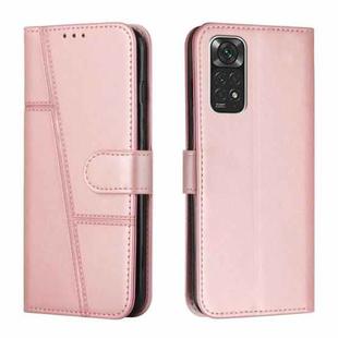 For Xiaomi Redmi Note 11/11S Foreign Version Stitching Calf Texture Buckle Leather Phone Case(Pink)