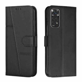 For Xiaomi Redmi Note 11/11S Foreign Version Stitching Calf Texture Buckle Leather Phone Case(Black)