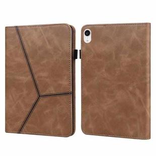 For iPad mini 6 Solid Color Embossed Striped Leather Case(Brown)