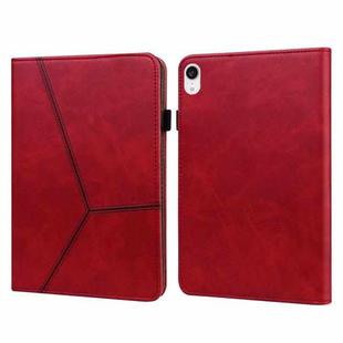 For iPad mini 6 Solid Color Embossed Striped Leather Case(Red)