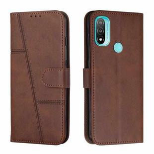 For Motorola Moto E20 / E30 / E40 Stitching Calf Texture Buckle Leather Phone Case(Brown)