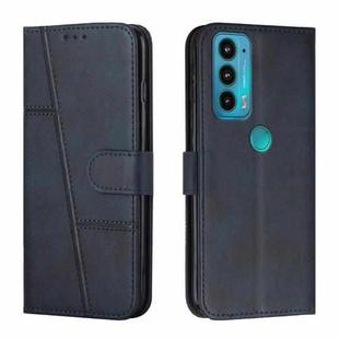 For Motorola Edge 20 Stitching Calf Texture Buckle Leather Phone Case(Blue)