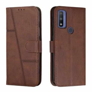 For Motorola Moto G Pure Stitching Calf Texture Buckle Leather Phone Case(Brown)