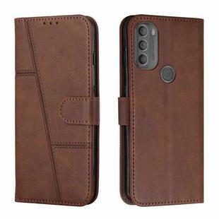 For Motorola Moto G71 5G Stitching Calf Texture Buckle Leather Phone Case(Brown)