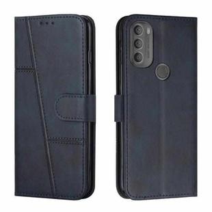 For Motorola Moto G71 5G Stitching Calf Texture Buckle Leather Phone Case(Blue)