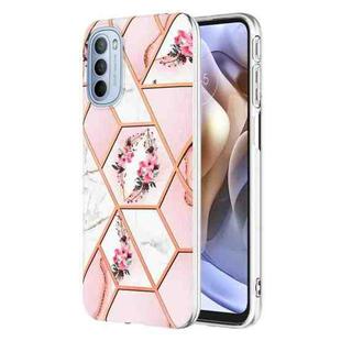 For Motorola Moto G31 / G41 Splicing Marble Flower Pattern TPU Phone Case(Pink Flower)