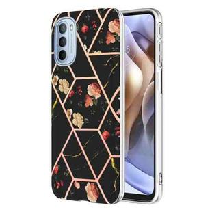 For Motorola Moto G31 / G41 Splicing Marble Flower Pattern TPU Phone Case(Black Flower)