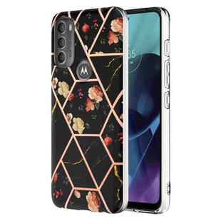 For Motorola Moto G71 5G Splicing Marble Flower Pattern TPU Phone Case(Black Flower)