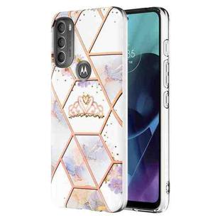 For Motorola Moto G71 5G Splicing Marble Flower Pattern TPU Phone Case(Crown)